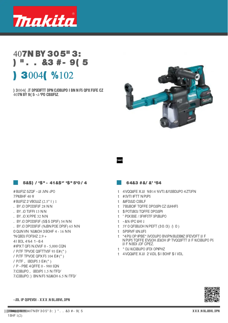 Page 1 de la notice Fiche technique Makita HR004GD102