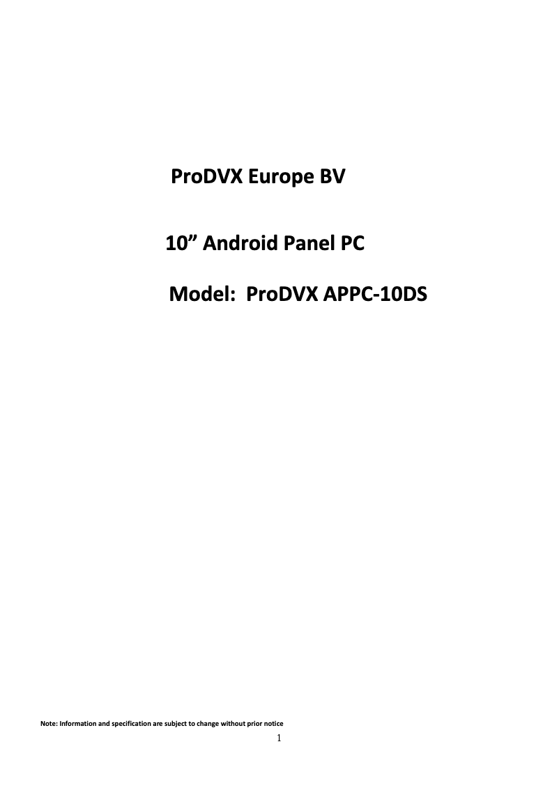 Page n°1 - Manuel utilisateur ProDVX APPC 10 DS