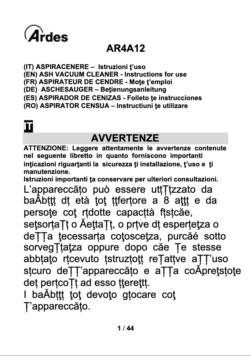 Image de la première page du manuel de l'appareil AR4A12