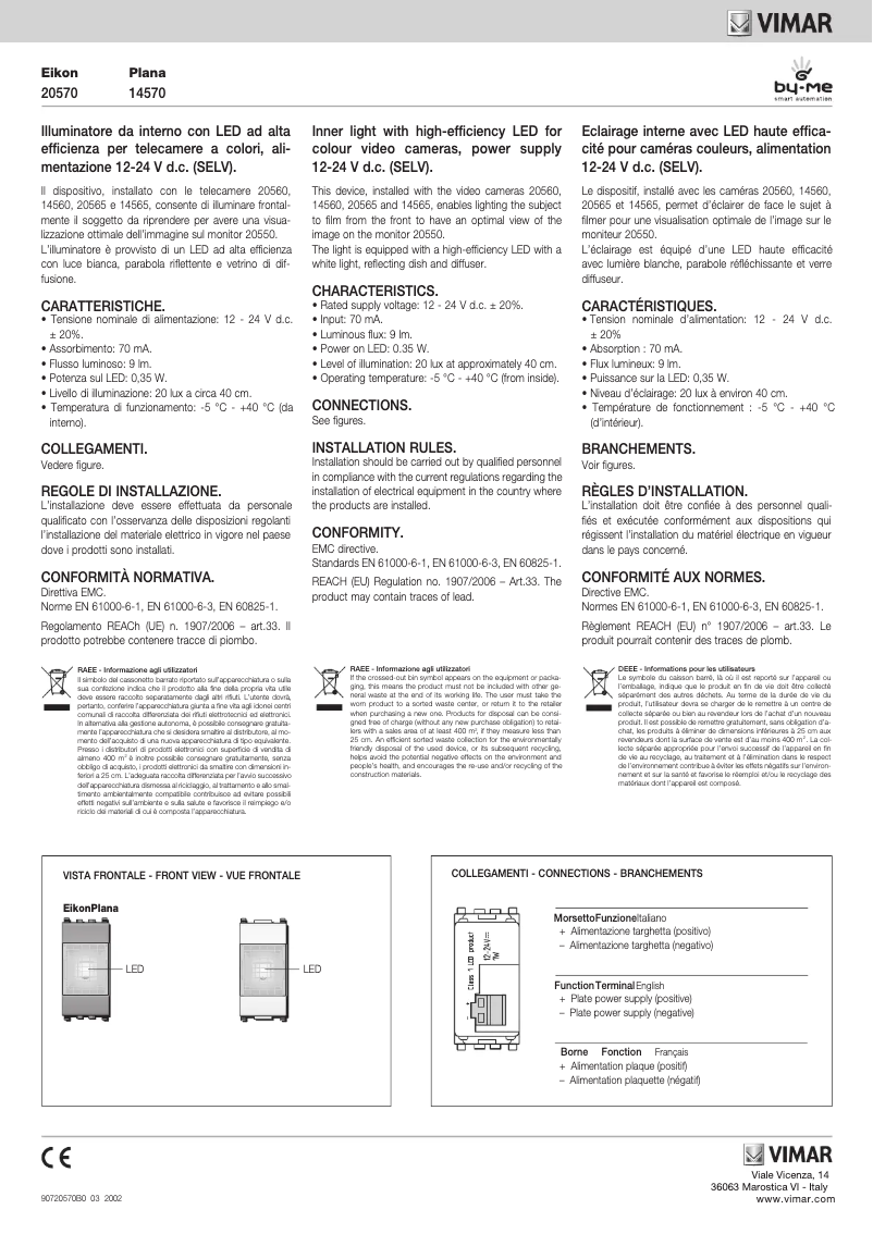 Page n°1 - Manuel utilisateur Vimar 14570