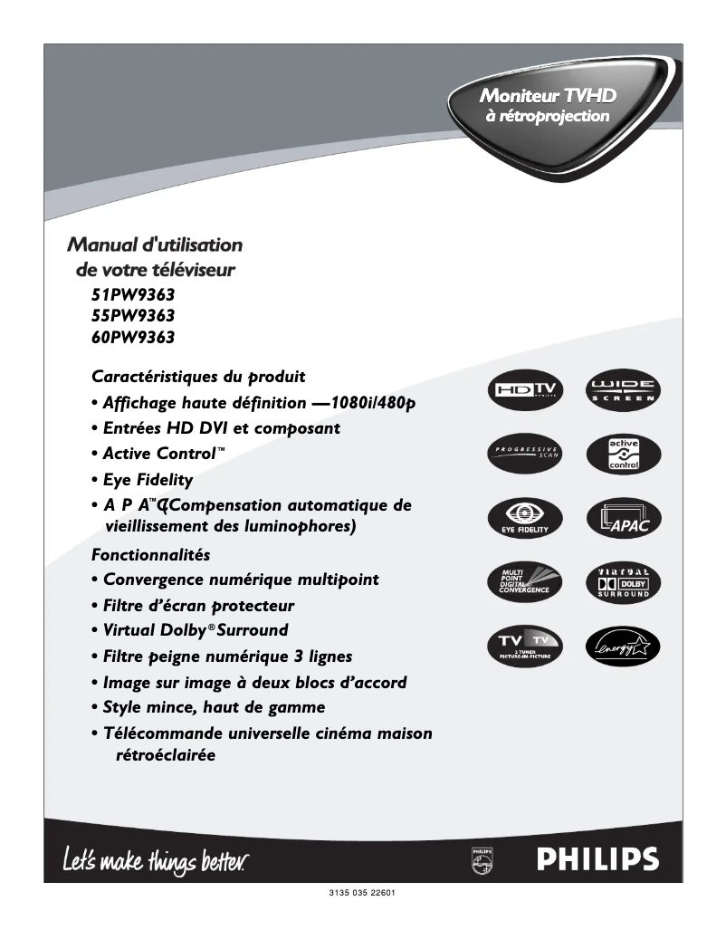 Image de la première page du manuel de l'appareil 60PP9363H