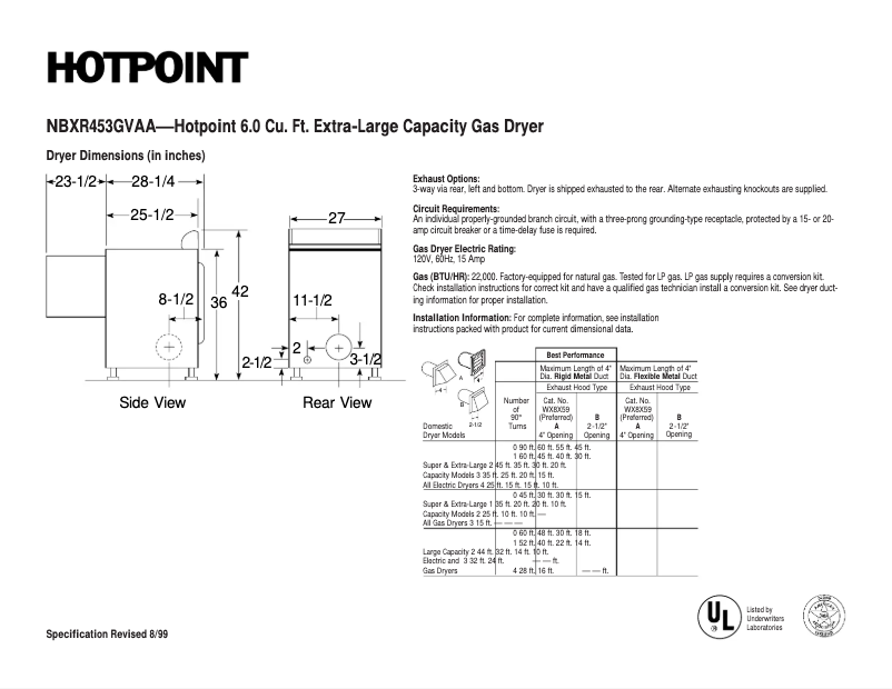Page n°1 - Fiche technique Hotpoint NBXR453GVAA