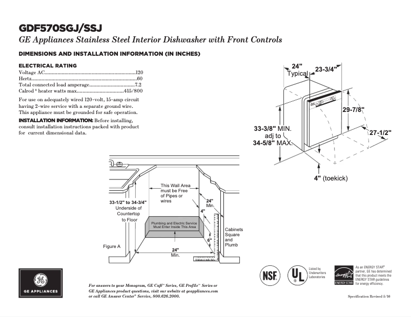 Page n°1 - Fiche technique GE GDF570SSJSS