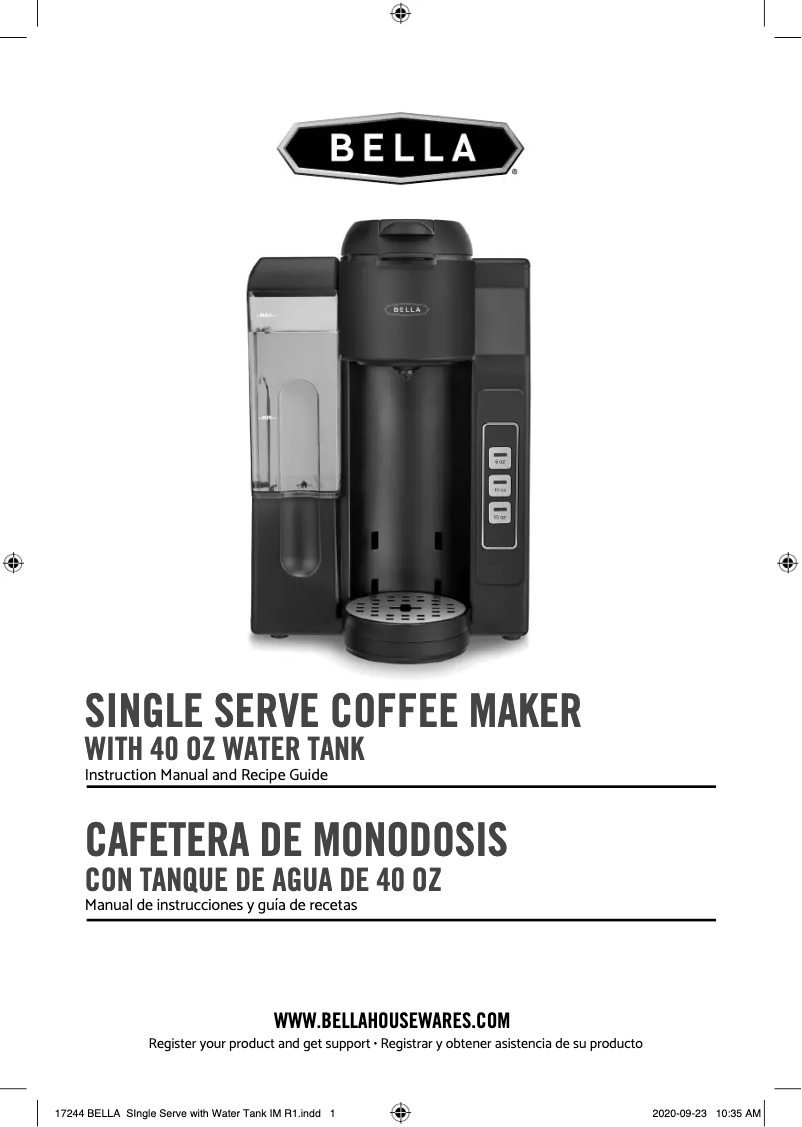 Page n°1 - Manuel utilisateur Bella Single Serve Coffee Maker