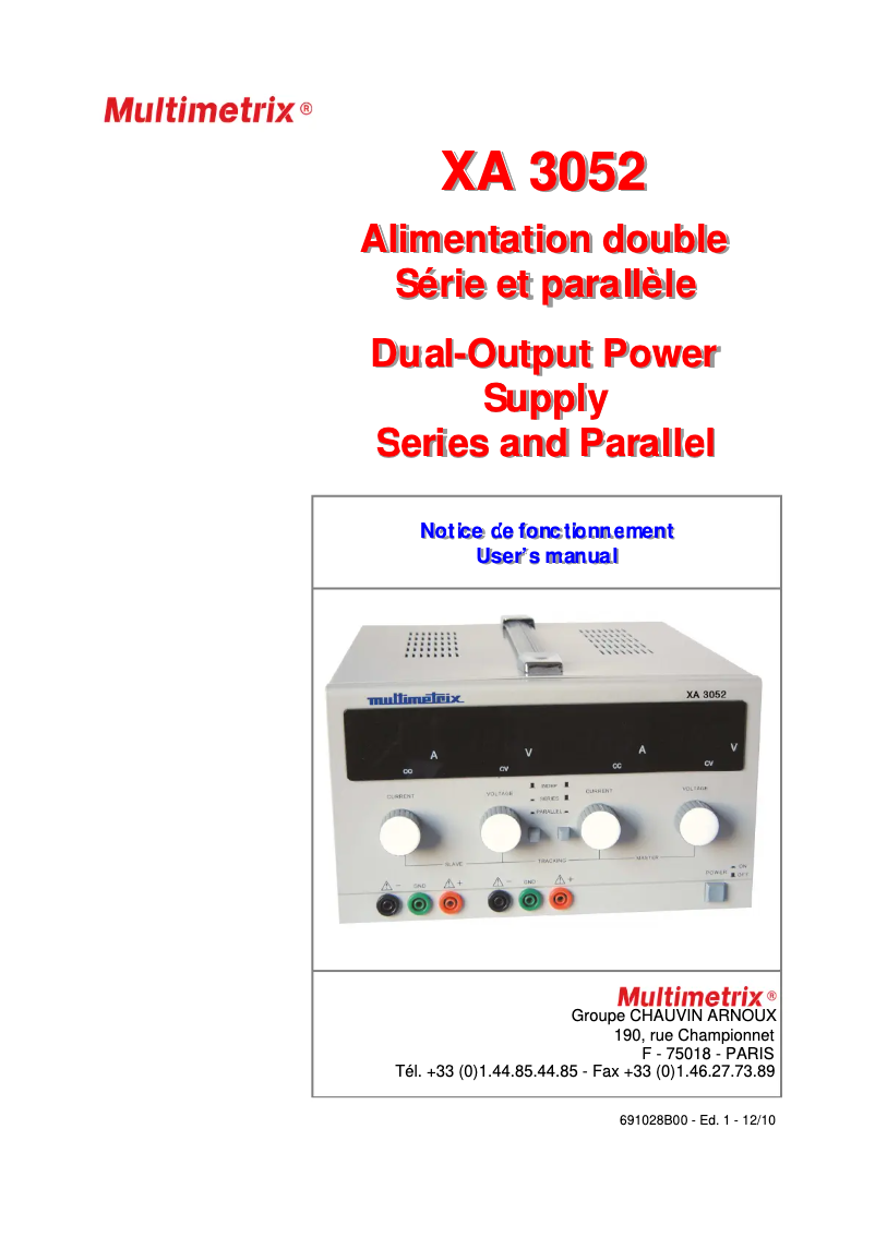Page 1 de la notice Manuel utilisateur Multimetrix XA3052