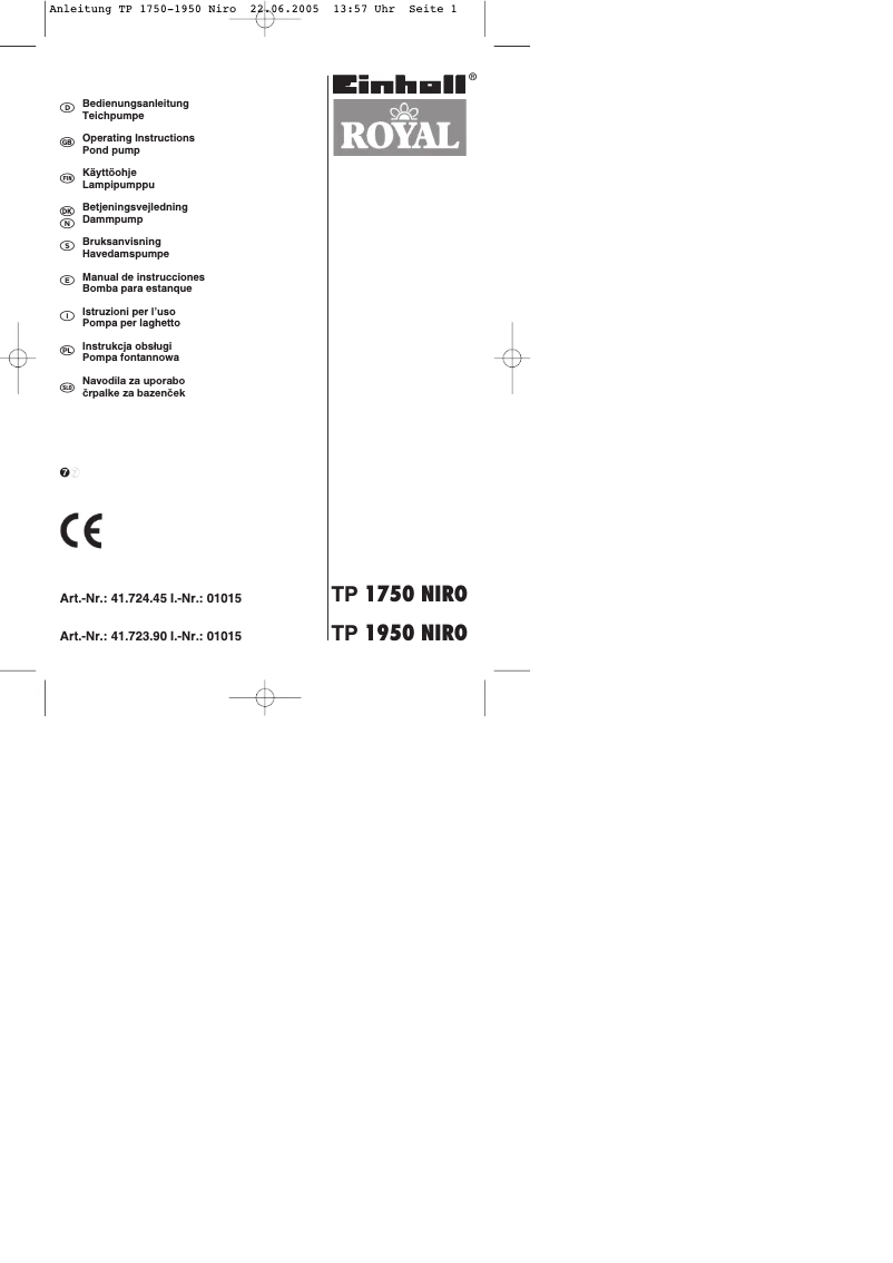 Page 1 de la notice Manuel utilisateur Einhell TP 1750 Niro