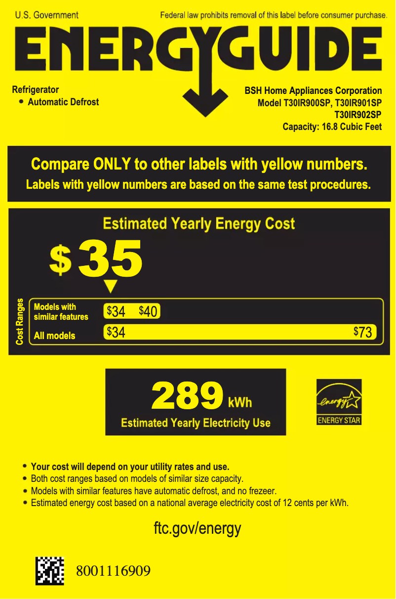 Page 1 de la notice Label énergétique Thermador T30IR902SP