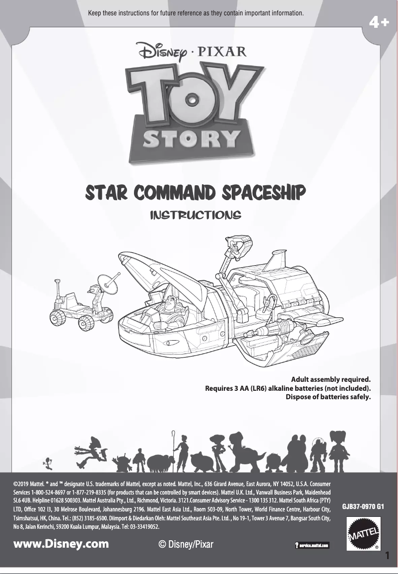 Page 1 de la notice Manuel utilisateur Fisher Price Disney Pixar Toy Story Star Command Spaceship