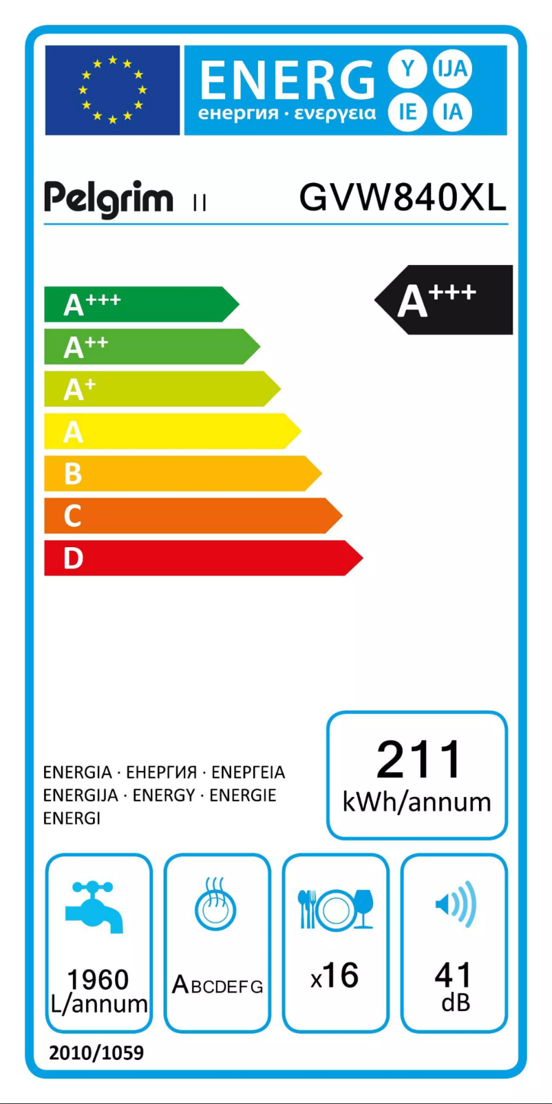 Página 1 del manual Etiqueta energética Pelgrim GVW840XL