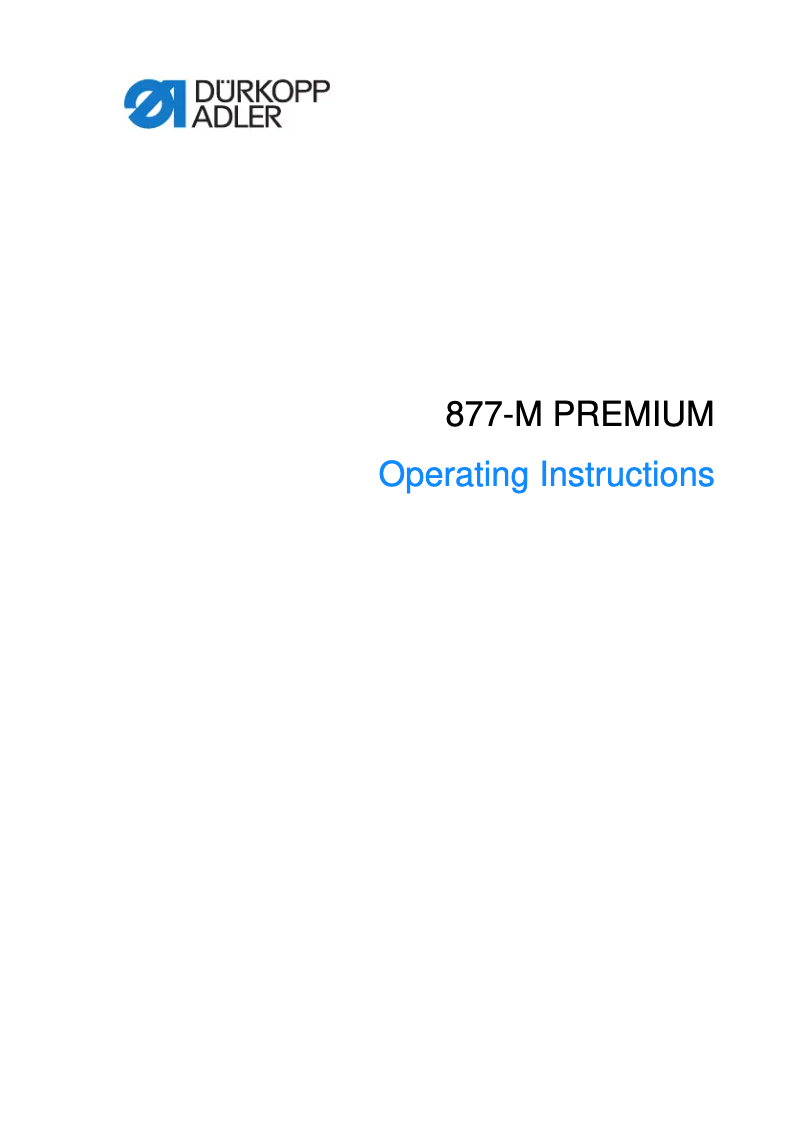 Page n°1 - Manuel utilisateur Dürkopp Adler 877