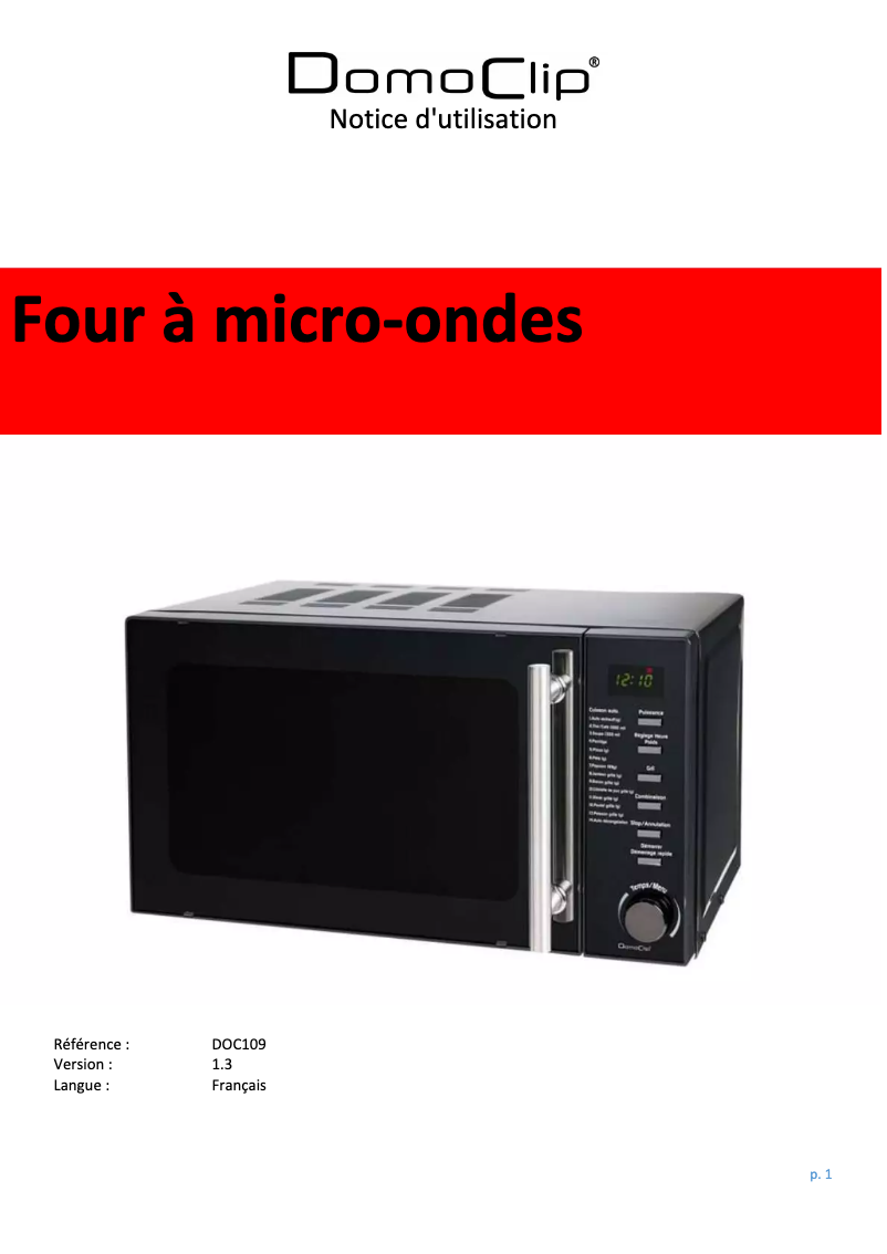 Image de la première page du manuel de l'appareil DOC109