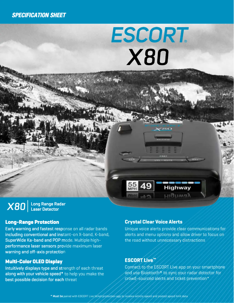 Page 1 de la notice Fiche technique Escort X80