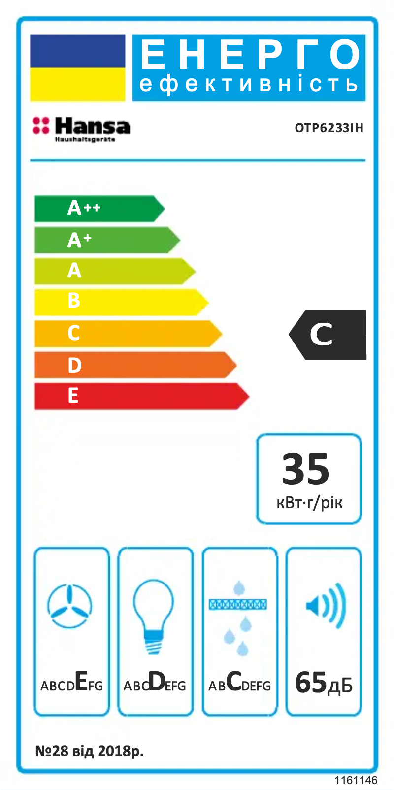 Page 1 of the manual Energy Label Hansa OTP6233IH