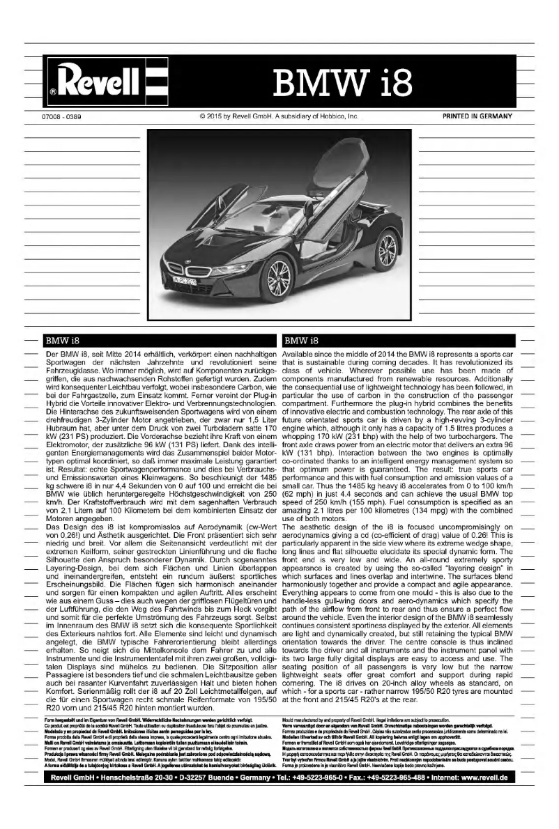 Page n°1 - Manuel utilisateur Revell BMW i8