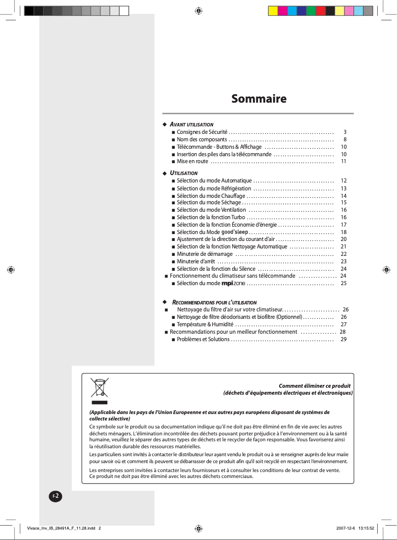 Image de la première page du manuel de l'appareil AQV12VBEX