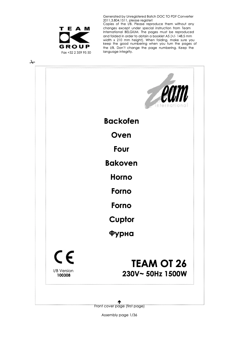 Page 1 de la notice Manuel utilisateur Team OT 26