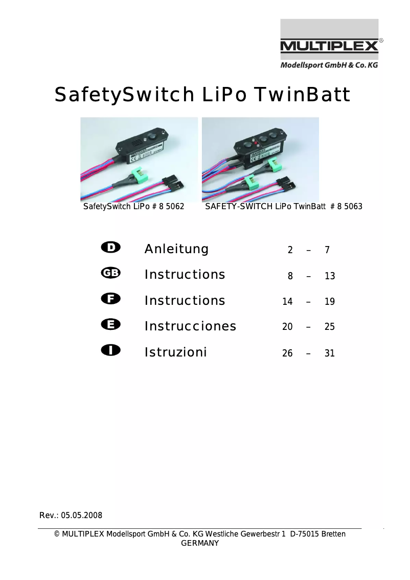 Image de la première page du manuel de l'appareil Safety-Switch LiPo