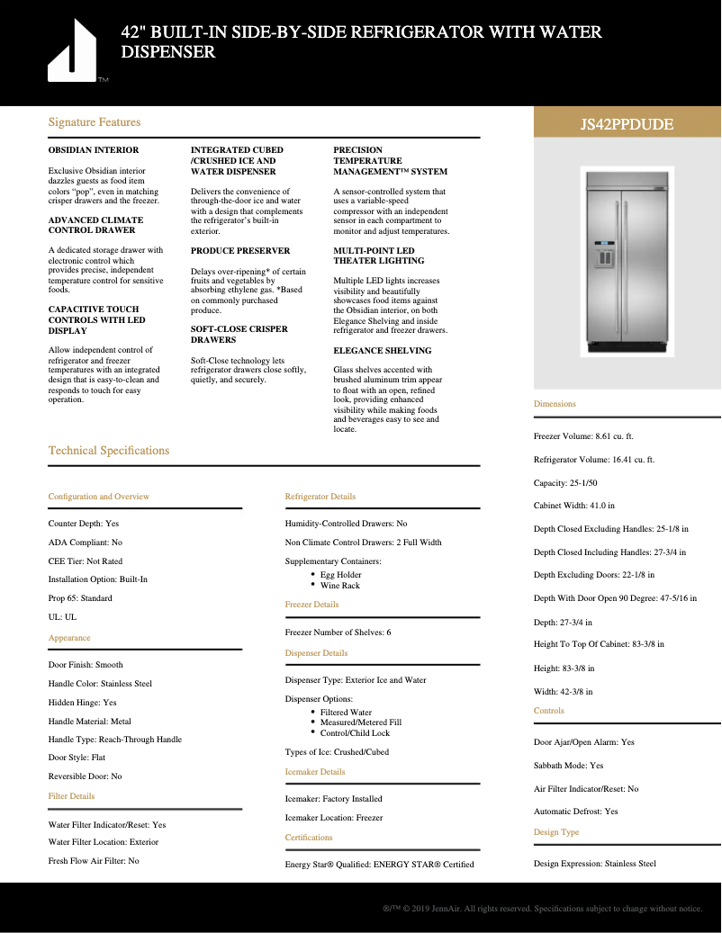 Página 1 del manual Ficha técnica Whirlpool JS42PPDUDE