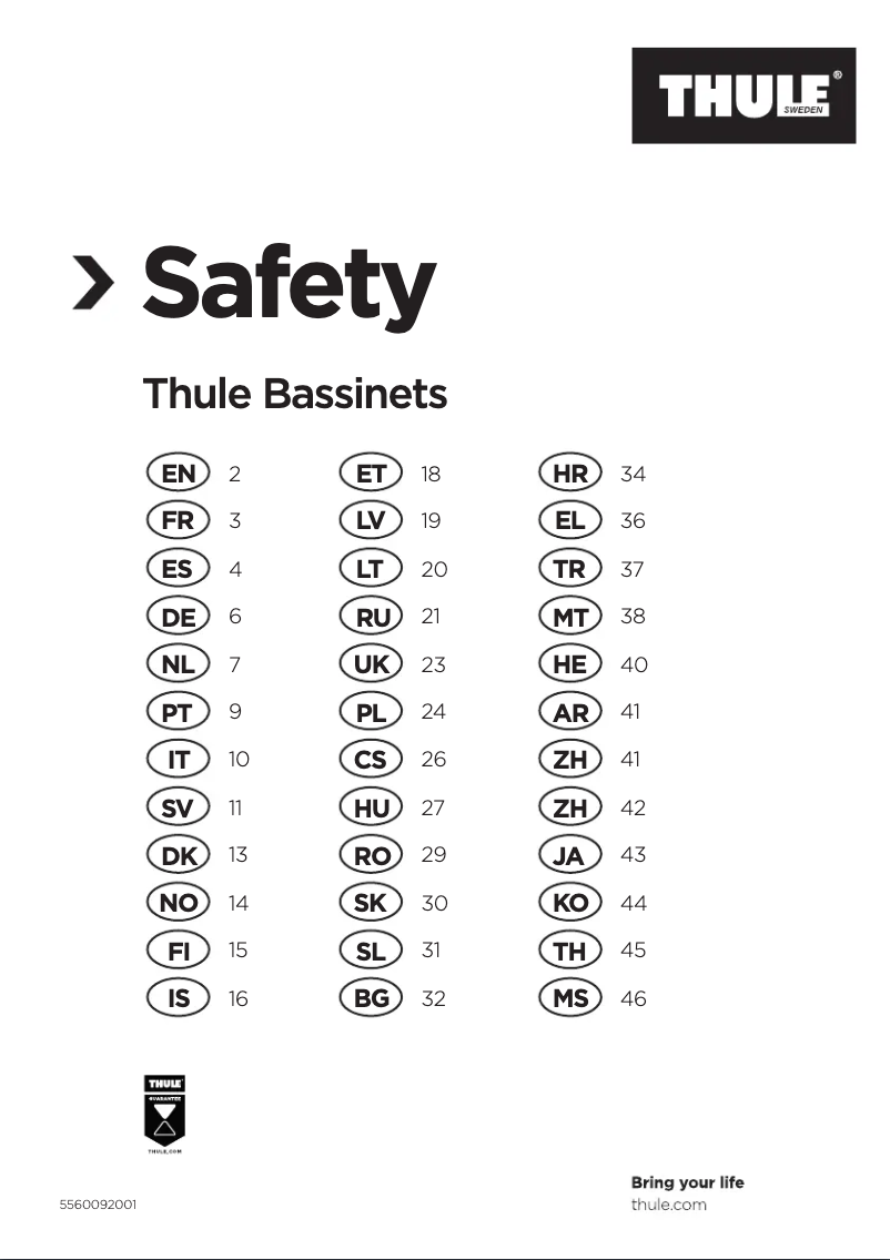 Page 1 de la notice Instructions de sécurité Thule Sleek Bassinet