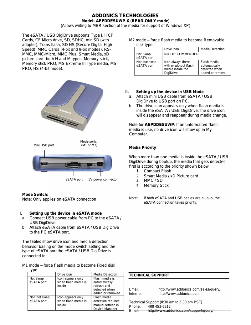Página 1 del manual Manual de usuario Addonics AEPDDESUWP