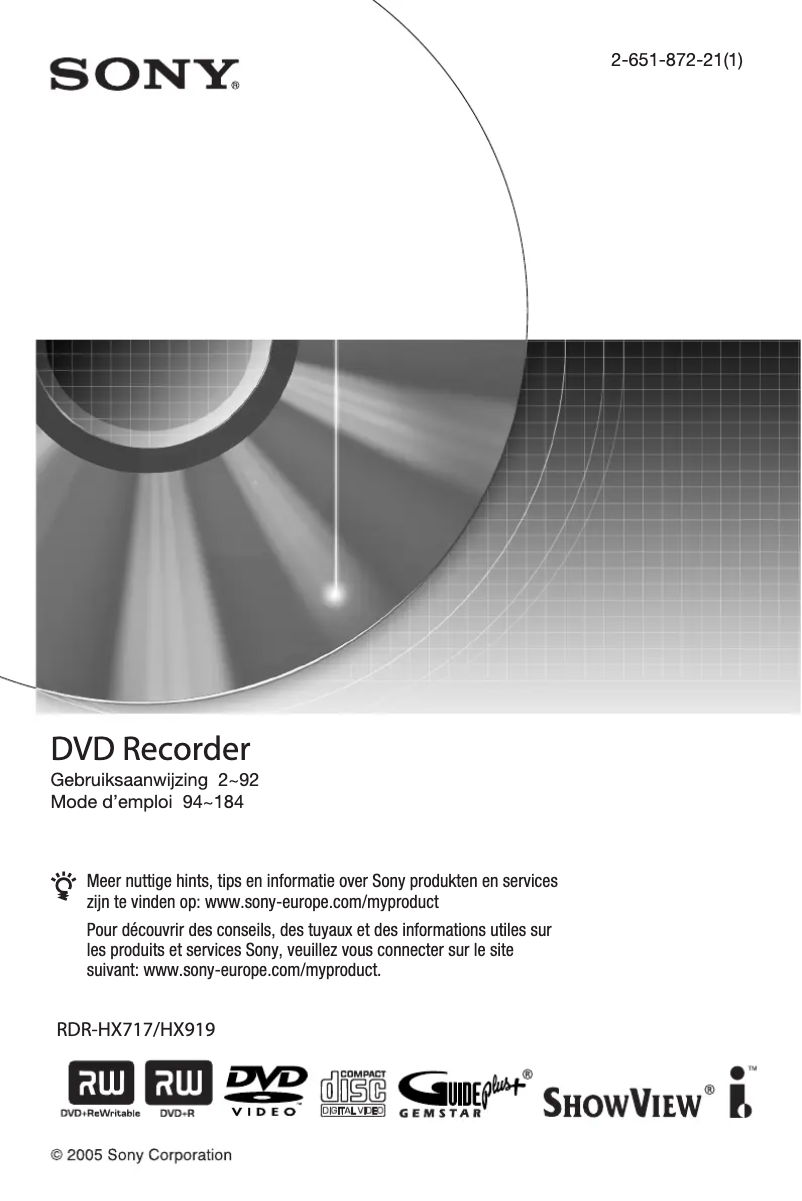 Image de la première page du manuel de l'appareil RDR-HX919