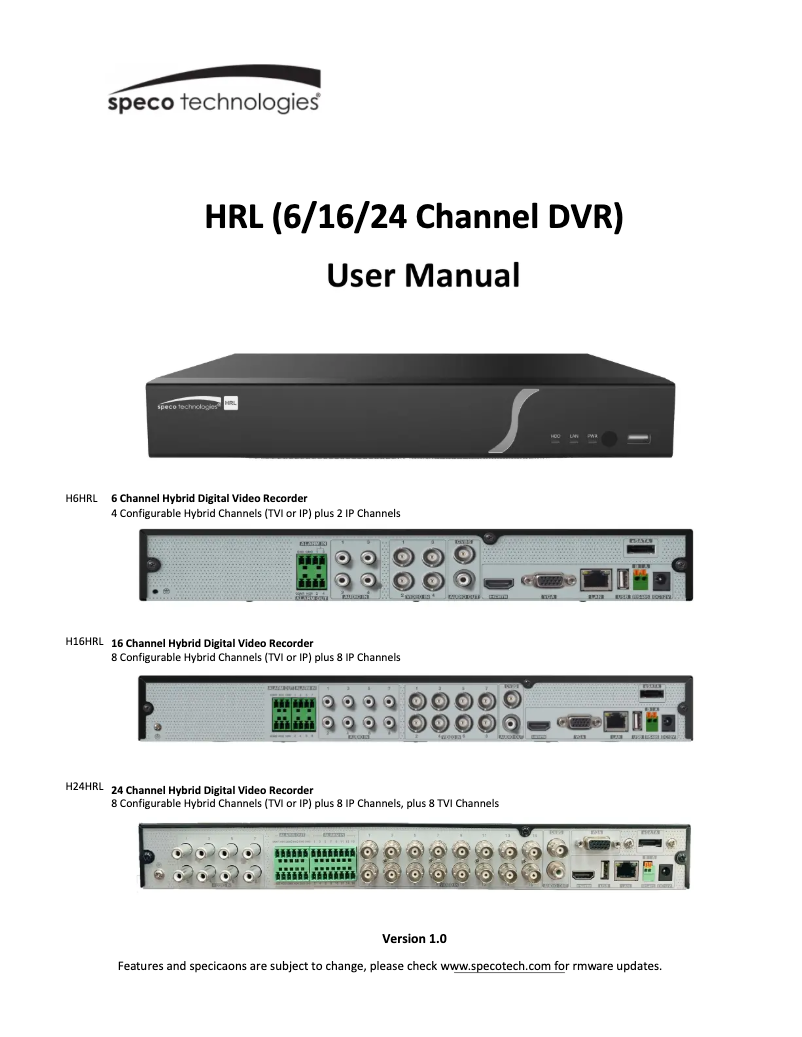 Page n°1 - Manuel utilisateur Speco Technologies H6WHRL
