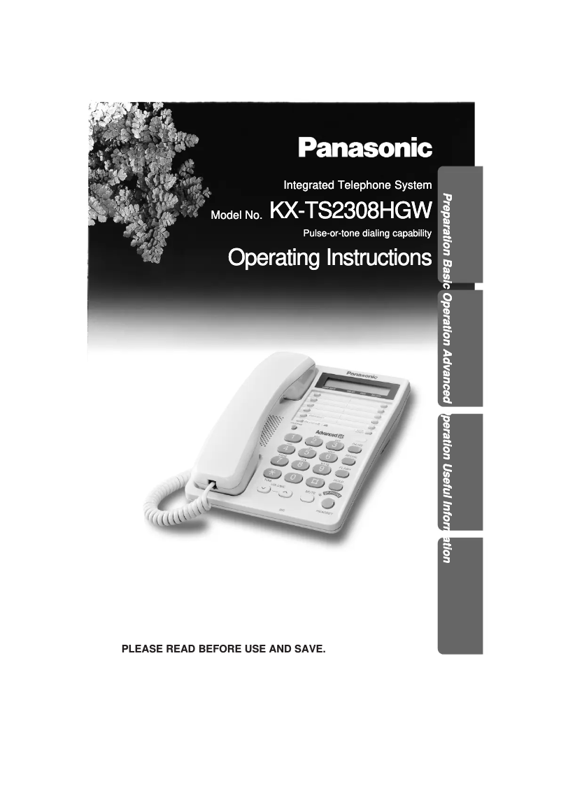 Image de la première page du manuel de l'appareil KX-TS2308HGW