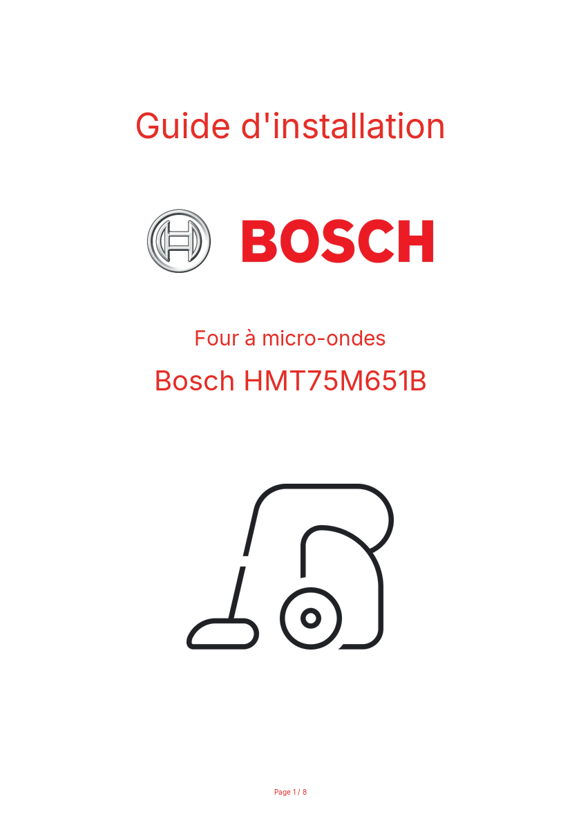 Page n°1 - Guide d'installation Bosch HMT75M651B