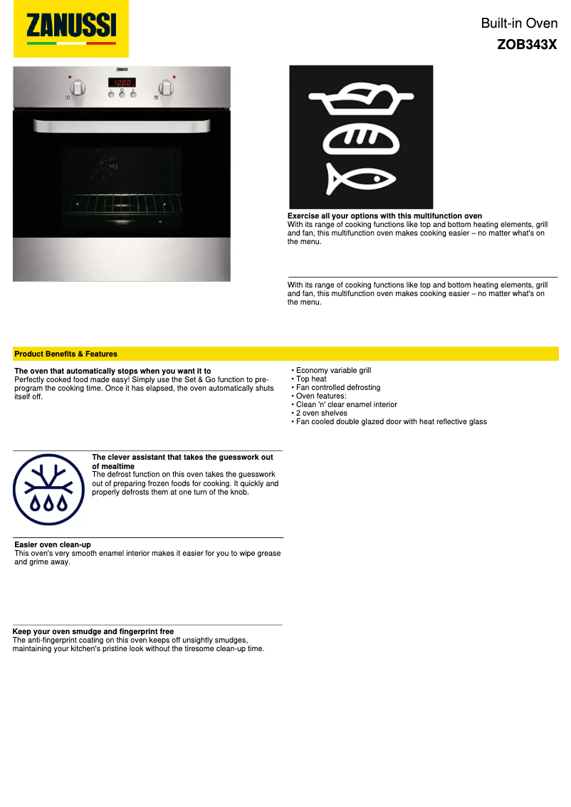 Page n°1 - Fiche technique Zanussi ZOB343X