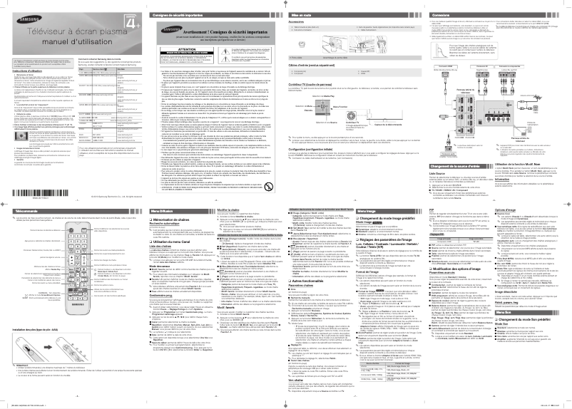 Page 1 de la notice Manuel utilisateur Samsung PA43H4000AR