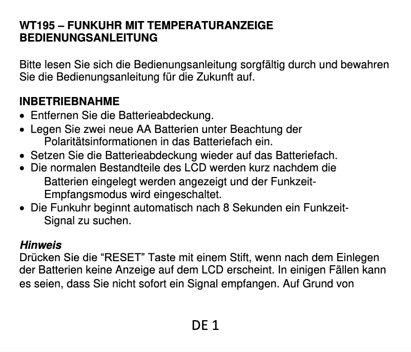 Image de la première page du manuel de l'appareil WT 195