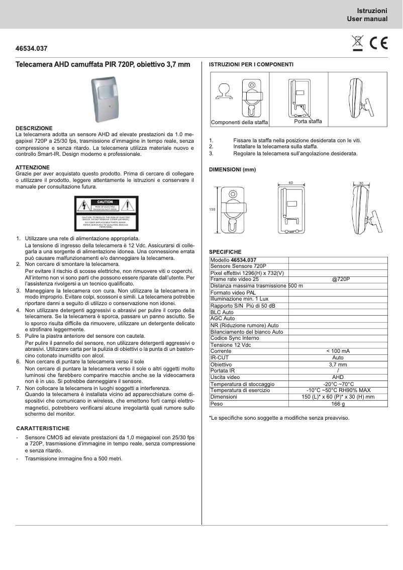 Page 1 de la notice Manuel utilisateur Vimar ELVOX 46534.037
