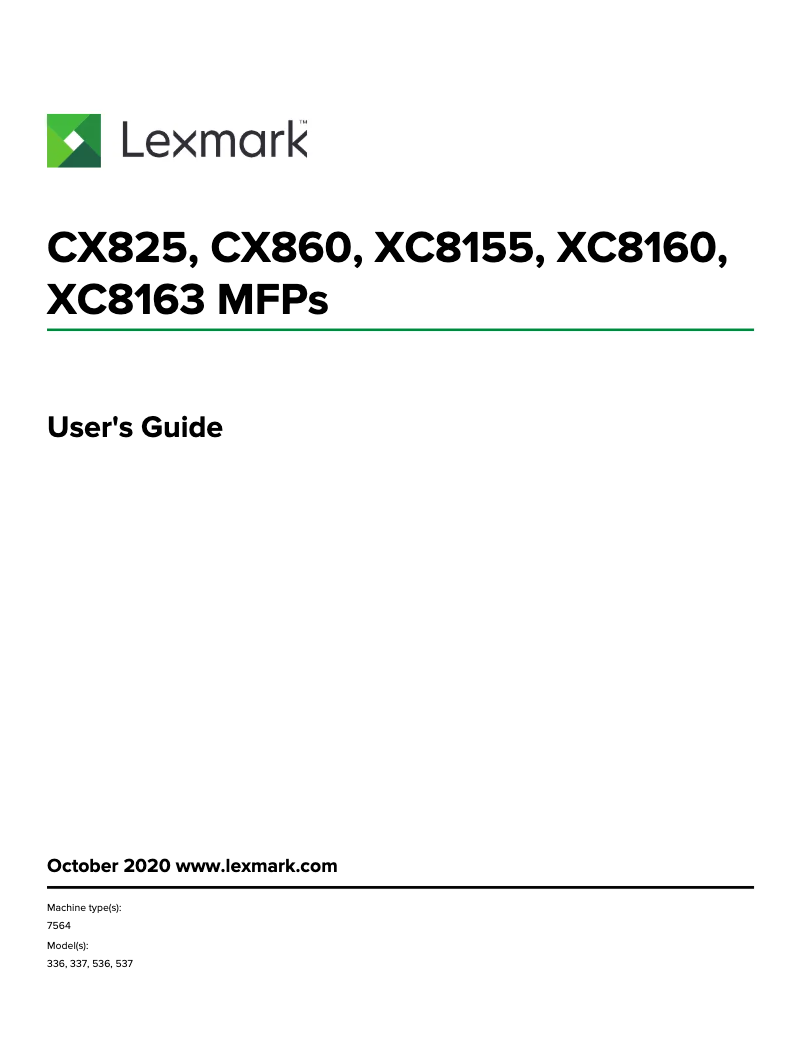 Page 1 de la notice Manuel utilisateur Lexmark CX860dtfe