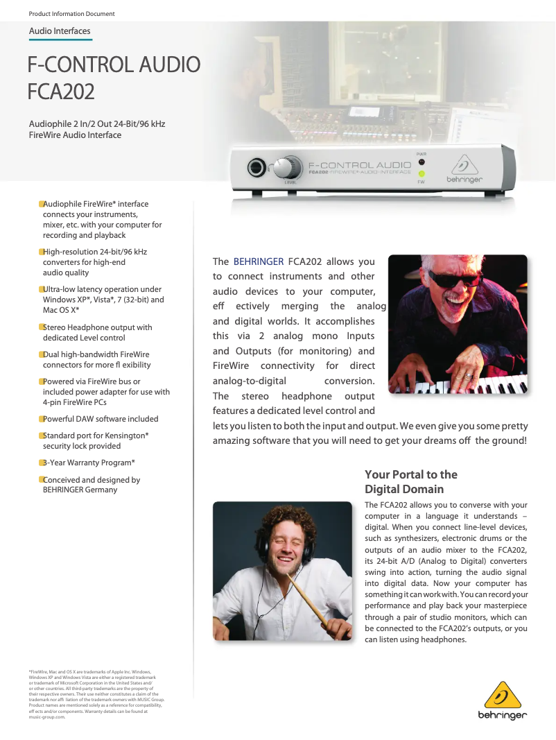 Imagen de la primera página del manual del dispositivo F-Control Audio FCA202