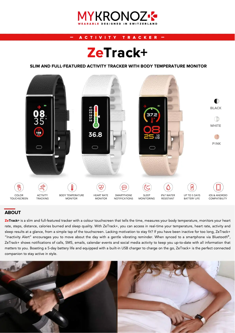 Page 1 de la notice Fiche technique MyKronoz ZeTrack+