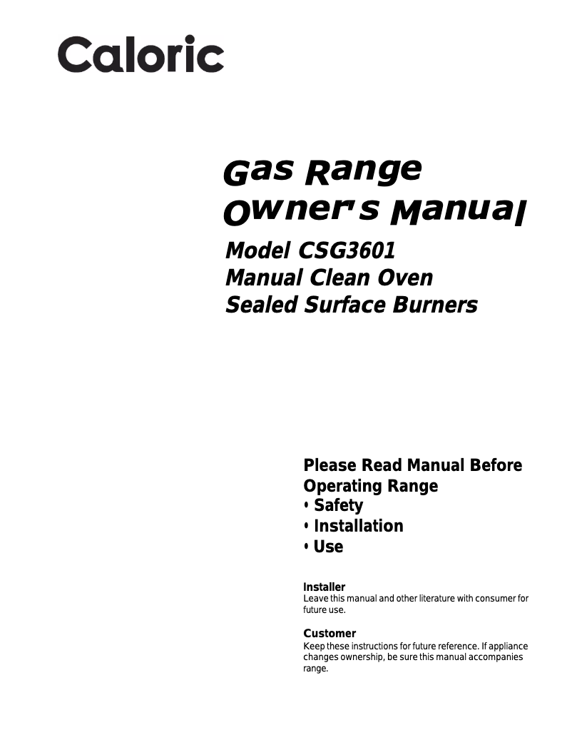 Page 1 of the manual User Manual Caloric CSG3601W