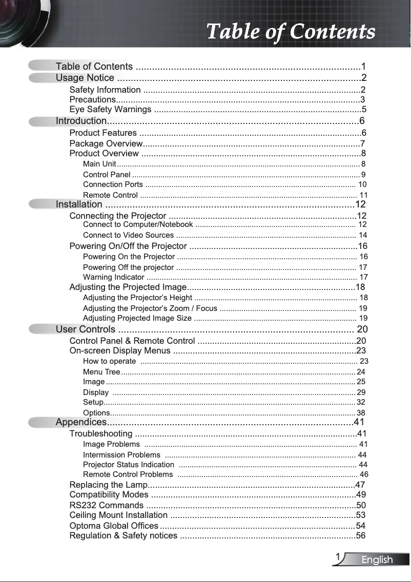 Page 1 de la notice Manuel utilisateur Optoma EP752