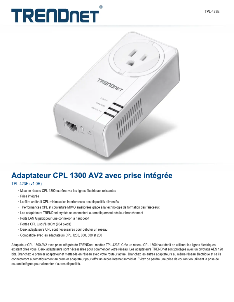 Page n°1 - Fiche technique TRENDnet TPL-423E