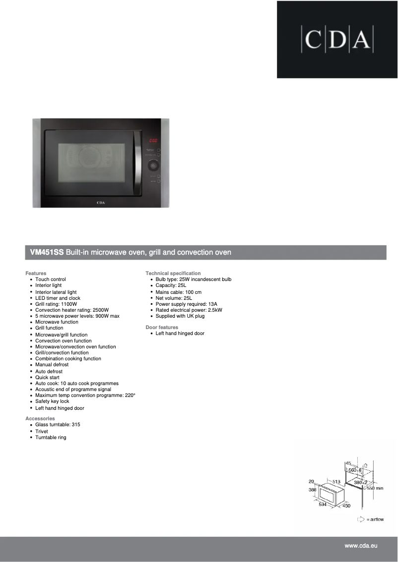 Page 1 de la notice Fiche technique CDA VM451SS