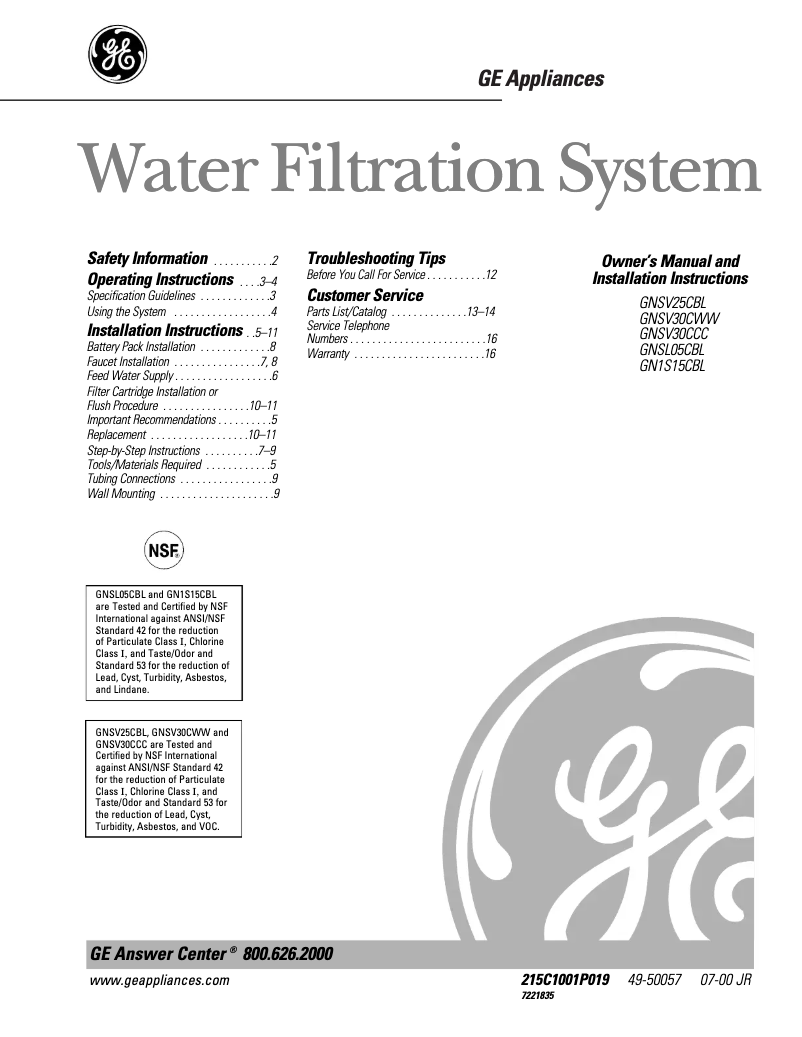 Page 1 of the manual Use and Maintenance Manual GE GN1S15CBL