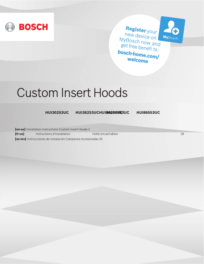 Page 1 de la notice Guide d'installation Bosch HUI80553UC