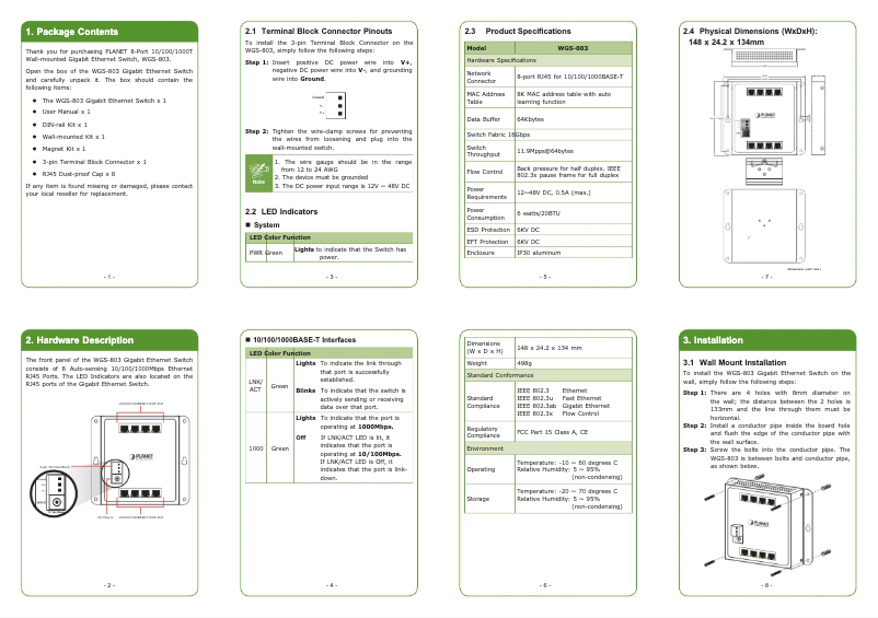 Page n°1 - Manuel utilisateur Planet WGS-818HP
