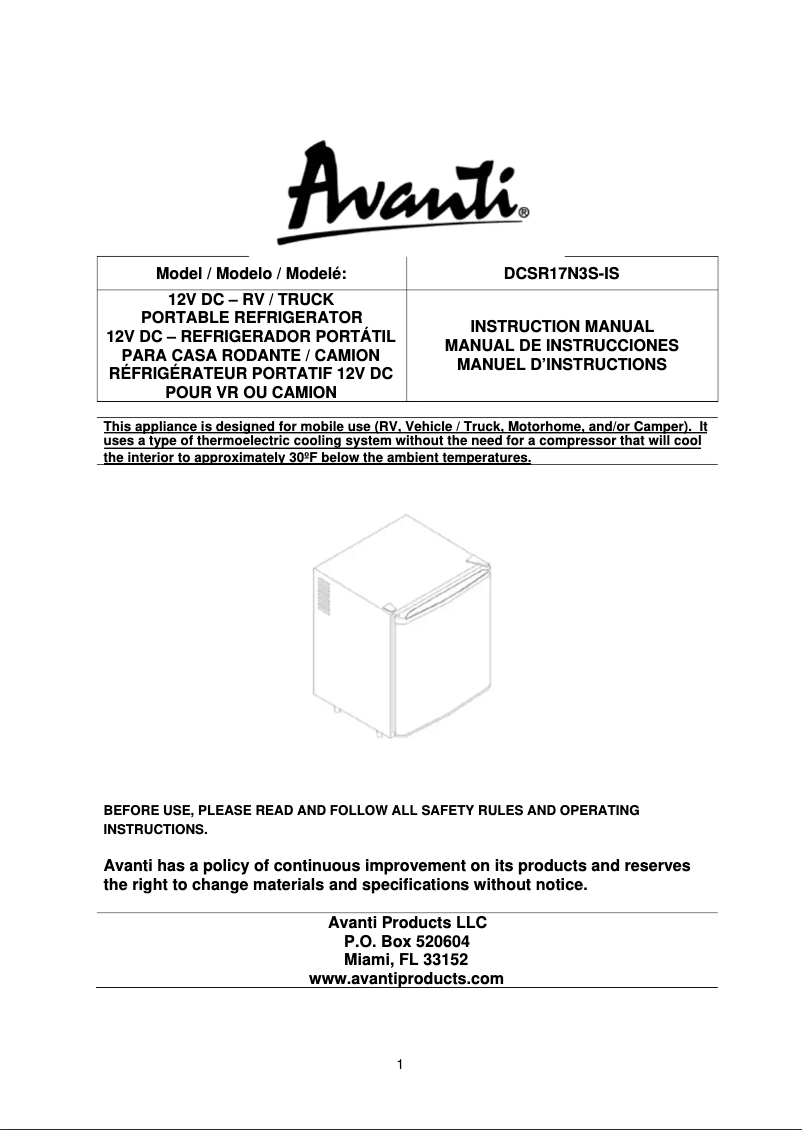 Page 1 de la notice Manuel utilisateur Avanti DCSR17N3S-IS