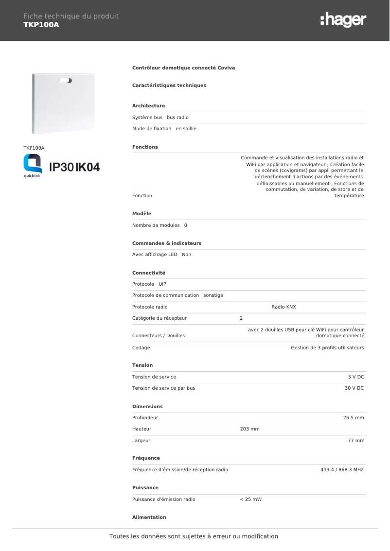 Image de la première page du manuel de l'appareil TKP100A