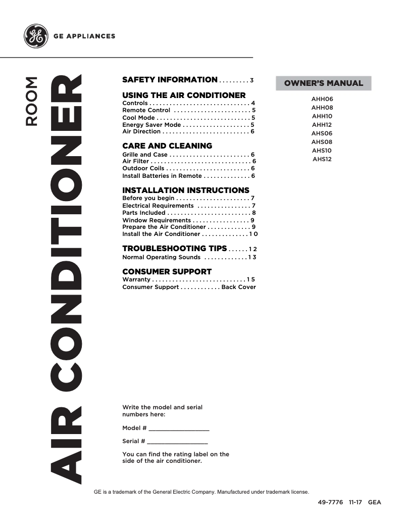 Image de la première page du manuel de l'appareil AHH10AW