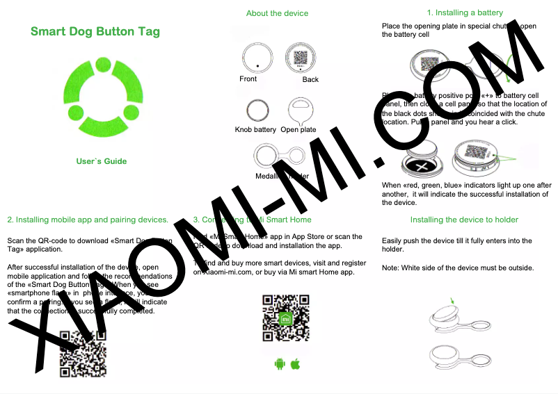 Page 1 de la notice Manuel utilisateur Xiaomi Smart Dog Button Tag