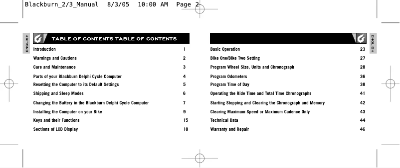 Page n°1 - Manuel utilisateur Blackburn Delphi 3.0