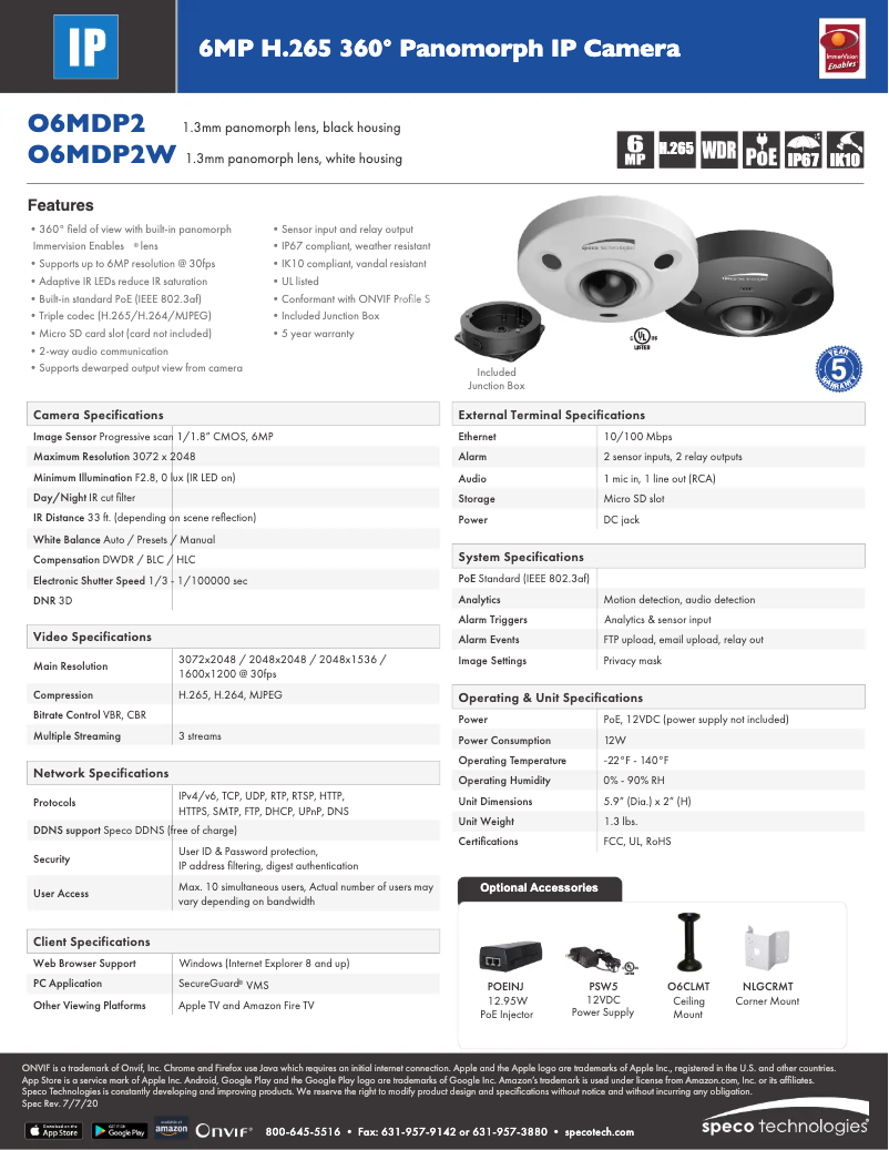 Page 1 de la notice Fiche technique Speco Technologies O6MDP2
