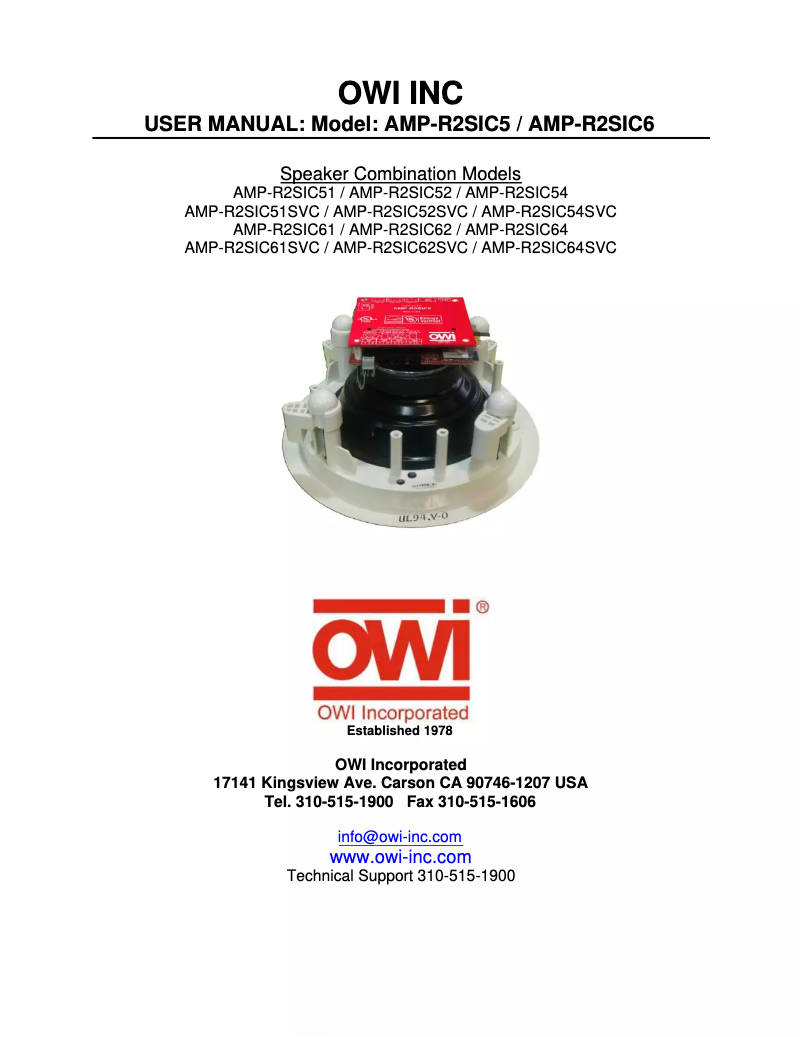 Page n°1 - Manuel utilisateur OWI AMP-R2SIC54