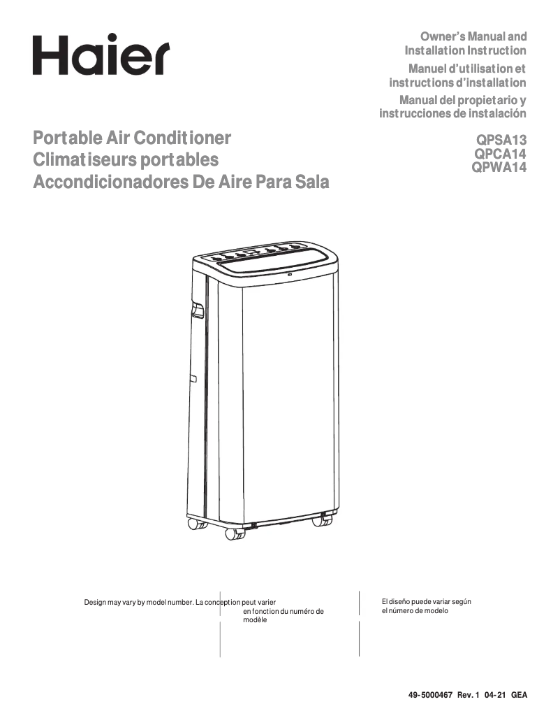 Page 1 de la notice Guide d'installation Haier QPCA14YZMW